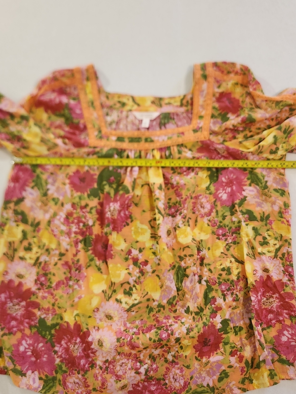 LC Lauren Conrad Yellow Floral Square Neck Blouse with Pink and Green Size XL - Picture 5 of 6